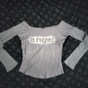 Gray Off-Shoulder Long Sleeve Top